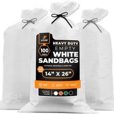 엑스포즈 세이프티 헤비 듀티 샌드백 끈이 달린 빈 직물 폴리프로필렌 허리케인 홍수 방어용 100파운드 용량 14인치 x 26인치 검은색 100개 묶음, 100개의 모래주머니, 흰색