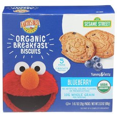 얼스베스트 EAR 이어th's Best 유기농 아동용 간식 세서미 스트리트 유아용 만 2세 이상 아침 식사 비스킷 블루베리 박스당 비스킷 2개 5팩 (6팩)170868, 90g