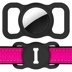 에어태그 강아지 목걸이 홀더1세대 및 2세대 보호 케이지 실리콘 GPS 추적 액세서리 뼈무늬 1개검정색, Black