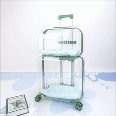 고양이 강아지 투명 이동장 캐리어 가방 외출용 케이지, C. Lake Water Green Double Lay