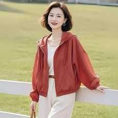 冰絲涼感防曬外套 女 輕薄透氣抗UV運動休閒外套, M 建議體重(50公斤以內), 銹紅