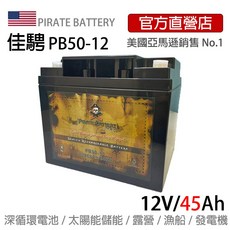 佳騁PirateBattery 電動車電池PB50-12(45AH) 強效版12V45AH電動車露營擺攤漁船膠體電池, 1個, 1