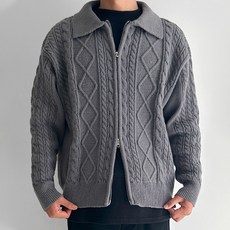 [데이즈] 꽈베기 케이블 투웨이 카라 니트 집업 가디건