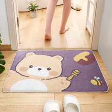 흡수성 욕실 발매트 미끄럼방지 플러시, 60x90cm (가정용) 셰르파, 1개, L 퍼플 허니 베어