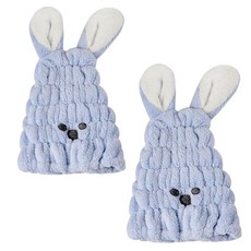 아르앤유 헤어 드라이 극세사 타월 토끼 헤어캡, 2개, 블루