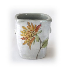 해바라기 그림 수저통 (가로 10.5 cm) 수저통 국자통 국자통 주방용품, 1개, 분청