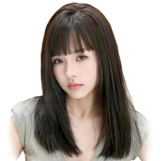 假髮女長髮直髮全真人髮鎖骨長度全頭套, 全真發遞針頭旋40cm - 摩卡色 - 送髮網, 1個