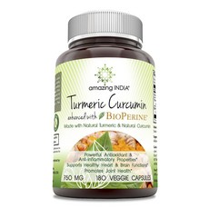 Amazingindia 薑黃素&胡椒鹼植物膠囊 750mg, 180顆, 1罐