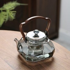 臺灣出貨 煙灰色玻璃提樑壺 家用高硼硅玻璃蒸煮一體花茶壺 可加熱燒水壺, 八方來財煙灰星空, 1個