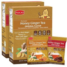 Pocas Honey Ginger 인스턴트 티 파우더 오리지널 & 시나몬 버라이어티 2팩 생강 추출물 및 리얼 꿀 카페인 프리 티 박스당 20팩, Original+Date, 1개, 18g