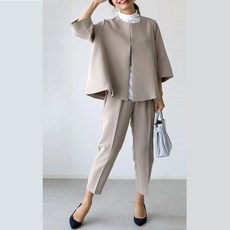 SAHINER 여성 세트업 노카라 자켓 일자 슬랙스 정장 봄가을 ATZ22