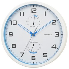 RHYTHM 麗聲現代造型溫濕度靜音滑動式秒針掛鐘 CFG722NR03 白色