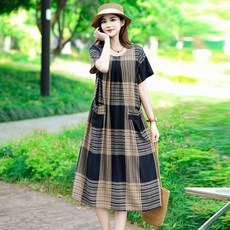 삼제태전 여성 여름 인견 원피스 체크 빅사이즈 루즈핏