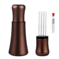 WISSXOER WDT 도구 에스프레소 분배 10 x 0.35mm 304 스테인리스 스틸 바늘 젓기 교체를 위한 추가 바늘 10개 스탠드가 있는 알루미늄 합금 손잡이 (매, 무광 브라운