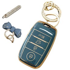 루루형제 기아 호환 자동차 프리미엄 TPU 키 케이스+번호 키링+가죽리본, 스카이그레이, AK-02