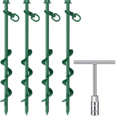 Zhengmy 그라운드 앵커 스크류 인 4개 30.5cm(12인치) 튼튼한 텐트 말뚝 트램펄린 후크 스테이크 캠핑 캐노피 포트 헛간 스윙 세트 동물 보호 (그린) 29389