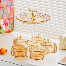 多層旋轉果盤 輕奢客廳茶几零食收納盒 家用糖果盤, HQ-3365-琥珀色旋轉果盤
