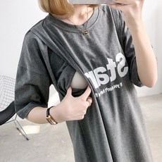 BABYSHARE時尚孕婦裝STAR印花短袖哺乳衣 親膚透氣棉質 寬鬆舒適 方便哺乳設計
