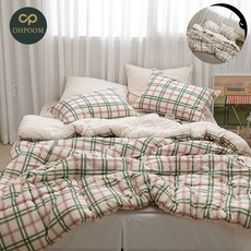 [픽네] 호텔식이불 고급이불 호텔식침구세트 체크 차렵이불 베개커버세트 퀸 Q 마일드그린티 베개솜 별매