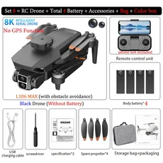 RC헬기 비행기 전투기 드론 무선 조정 카 자동차 오프로드 드리프트 포크레인 L106 MAX GPS 드론 25fps HD, 01 China Mainland, 15 Set8
