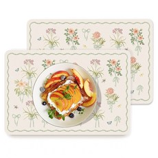 핫쏘잇 방수 열차단 식탁 테이블매트, 2개, 30x45cm, 로맨틱 부케