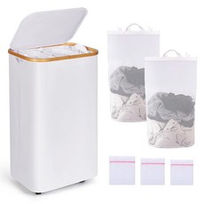 뚜껑이 있는 110L 시그니처 슬림핏 세탁 바구니 대나무 손잡이가 달린 롤링 탈착식 내부 디자이너 백이 접이식 더러운 옷 바구니 정리함 섬세한 세탁용 란제리 백 3개 244, 뚜껑이 있는 110L 시그니처 슬림핏 세탁 바구니, 대