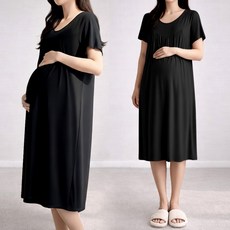 1+1 임산부 홈웨어 원피스 출산전후 편안한 부드러운 신축성 좋은 여성 임부 반팔 롱원피스 2장세트