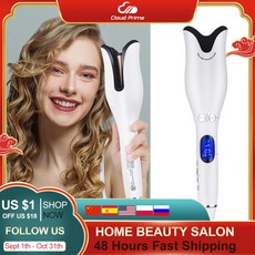 Cloud Prime 특별 제공 자동 컬링 아이언 회전 전문 Curler 컬링 파도에 대한 스타일링 도구 세라믹 곱슬 매직 헤어 curler EU Plug, 하얀색