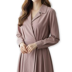 메리앤유 앤틱 버튼 랩 스타일 허리밴딩 플레어 라인 원피스 하객 정장 룩