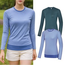 여성 하이쿨 스트라이프 배색 등산 긴팔 라운드 티셔츠 KSC041RT2W