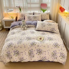 A類母嬰級親膚四件式床包組 小竺棉被套 宿捨床品4件套被罩 三件套床包組, 紫熏