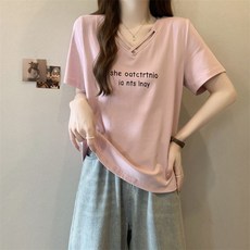 빅사이즈 여성용 V넥 정숄더 반소매 티셔츠 여름 루즈핏 슬림핏 세련된 스타일의 상의