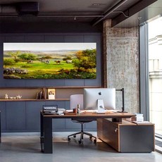 御畫房 牧牛 國家一級畫師手繪油畫60x120cm(VF-48)，客廳臥室裝飾藝術品, 1個