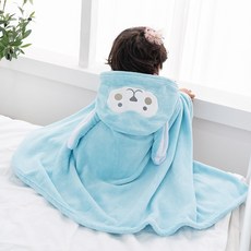 珊瑚絨浴巾 連帽浴巾 寶寶斗篷浴巾 寶寶吸水浴巾 嬰幼兒洗澡浴巾 浴袍 浴巾斗篷 超吸水浴巾, 天藍,70*140cm, 1個