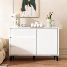 서랍장 다용도 모던 심플 수납장 화이트 튼튼한 거실장 선반장 진열장 3단 1000mm, 화이트/White