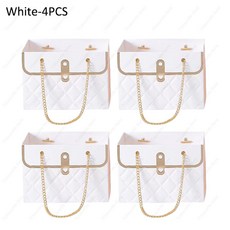 종이 핸드백 꽃다발 데이 크리 휴대용 가방 발렌타인 티브 토트 파티 상자 어머니의 포장 에이 생일 선물, 15x10x10.5cm, White4PCS