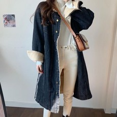 뽀글이 안감 롱 청 코트 데님 자켓 블랙 ini+53274zK