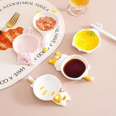 BLOWFISHFUGU 캐릭터 동물 소스 접시 소스볼 미니접시젓가락받침 반찬그릇 15CM, 10개, 화이트
