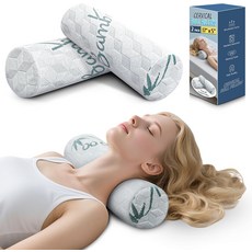 경추 롤 베개 목 등 다리 무릎 지지를 위한 탈착식 세척 가능한 커버가 있는 2팩 원형 볼스터 5인치 x 17인치, Green