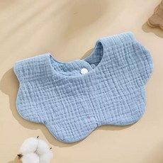 寶寶花瓣六層紗布圍兜 純棉莫蘭迪色系口水巾 柔軟透氣 A類標準雙按扣, 1個, 六層紗布圍兜(藍色)