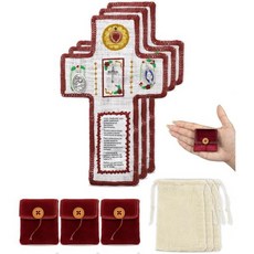 Onism 레드 포켓 기도 퀼트 3개 눈에 띄는 실버 톤 십자가 내부 센터 - 미니 휴대용 신사 부드러운 벨벳 뒷면 및 스페인어 구절 여성을 위한 이상적인 가톨릭 선물 (면, 레드 3개 - 스몰(포켓 없음)