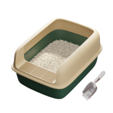 大號加高半封閉式貓砂盆，防噴濺大尺寸貓便盆，寵物貓廁所, 1個, 48*36*20cm, 輕奢綠