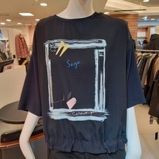 SOGO 트리아나 밑단 스트링 캐주얼 프린트 7부 루즈핏 라운드넥 블라우스 AJ1BA15 DN