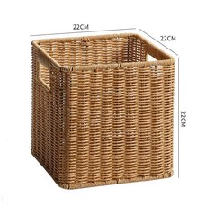 【開發票/統編】日式簡約仿藤編置物籃, 淺咖色22*22**22cm, 1個