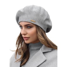 Braxton Beret - 따뜻한 안감 울 앙고라 니트 베레모 - 여성용 프렌치 파리 모자 라이트 그레이. 단일 사이즈