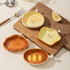 生活好物 可愛陶瓷ins卡通麵包蘸料碟可愛菜碟家用小喫調味醬料醬油火鍋, 1個, 圓麪包+法棍+牛角包+吐司【4個裝】