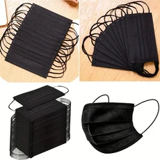 100개 검정색 일회용 보호 마스크 -3겹 통기성과 편안함 야외 활동 가족 통근 사무실에 매우 적합, 01 10pcs, 01 black