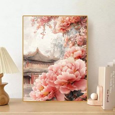 國風唯美牡丹花卉風景DIY數字油畫 客廳臥室裝飾掛畫, ZL-261,3040畫筆+顏料+畫布