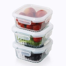네오플램 스탠다드 내열유리 반찬통 밀폐용기 3p세트 520ml, 3개, 웨이브 정사각520ml