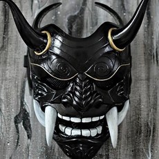 도깨비가면 일본 도깨비 귀신 각시탈 코스튬 할로윈 파티 가면 탈 장식 용품, 검정 도깨비가면, 검정, 1개